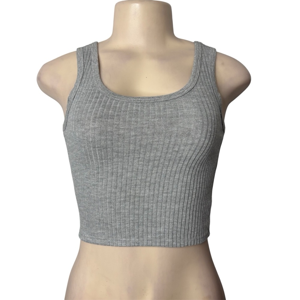 Ribbed Tank Crop Top in Heather Gray